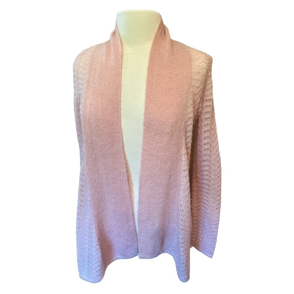 Fever Mohair Cardigan Open Front Loose Knit Soft Pink Petite Small - Picture 2 of 9